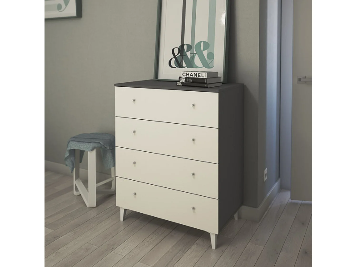 Cómoda con 4 Cajones, para Dormitorio, Acabado en Color Blanco, Medidas: 80 cm (Ancho) x 100 cm (Alto) x 48 cm (Fondo)