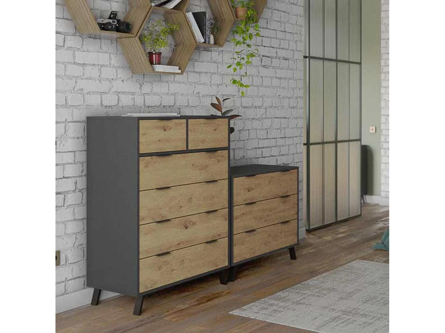 Cómoda con 3 Cajones, para Dormitorio, Acabado en Color Gris/roble, Medidas: 80 cm (Ancho) x 78,2 cm (Alto) x 48 cm (Fondo)