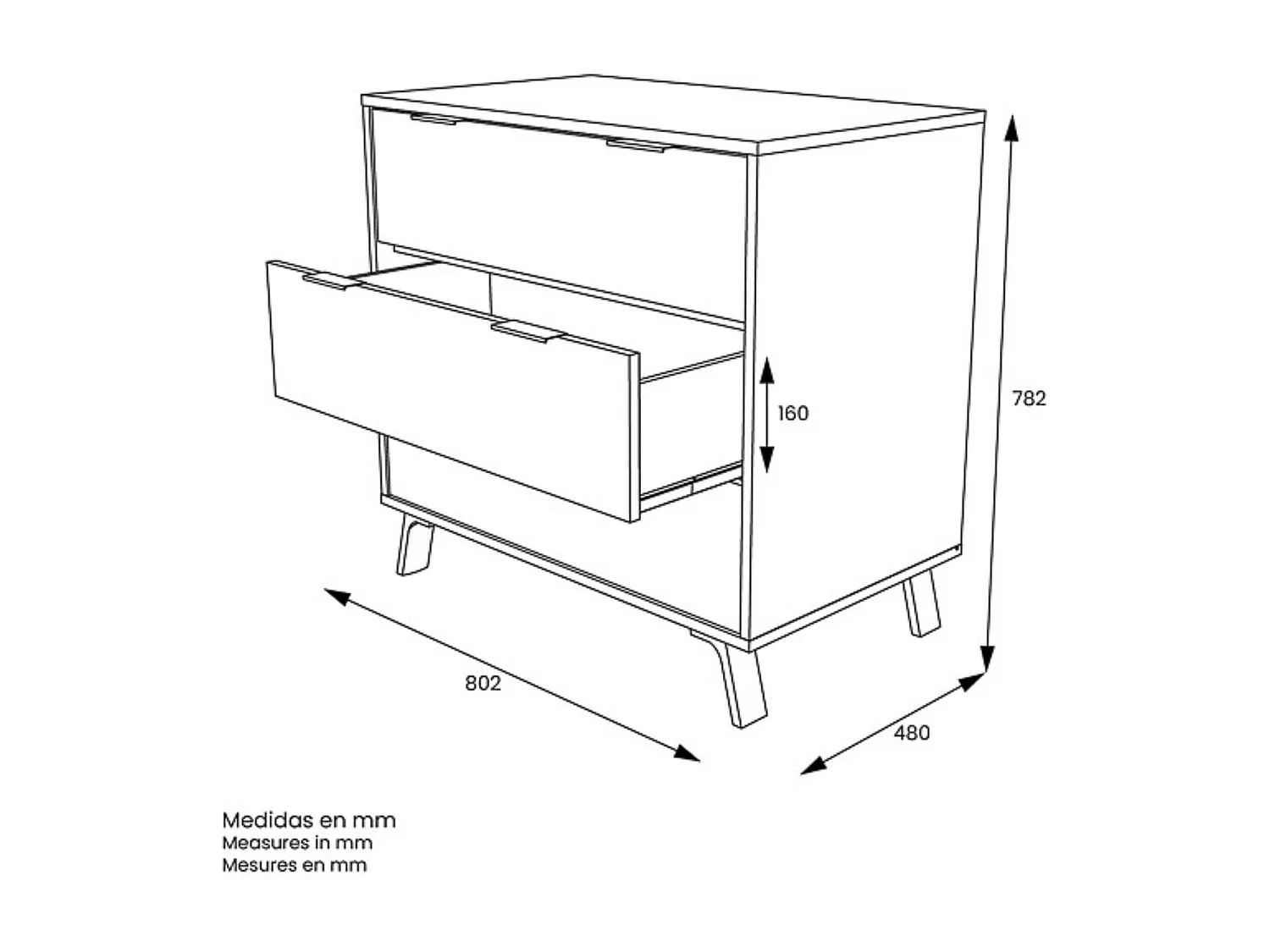 Cómoda con 3 Cajones, para Dormitorio, Acabado en Color Gris/roble, Medidas: 80 cm (Ancho) x 78,2 cm (Alto) x 48 cm (Fondo)