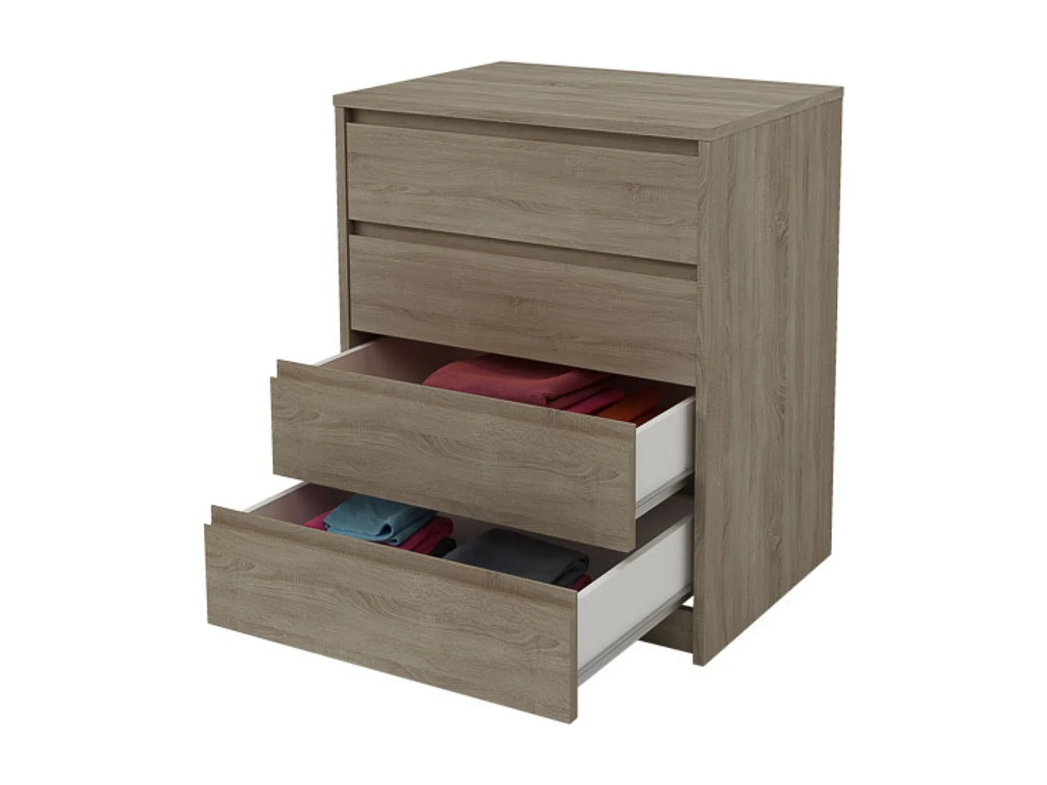 Cómoda Cajonera 4 cajones acabado en Color Roble 74cm(alto) 60cm(ancho) 45cm(fondo)