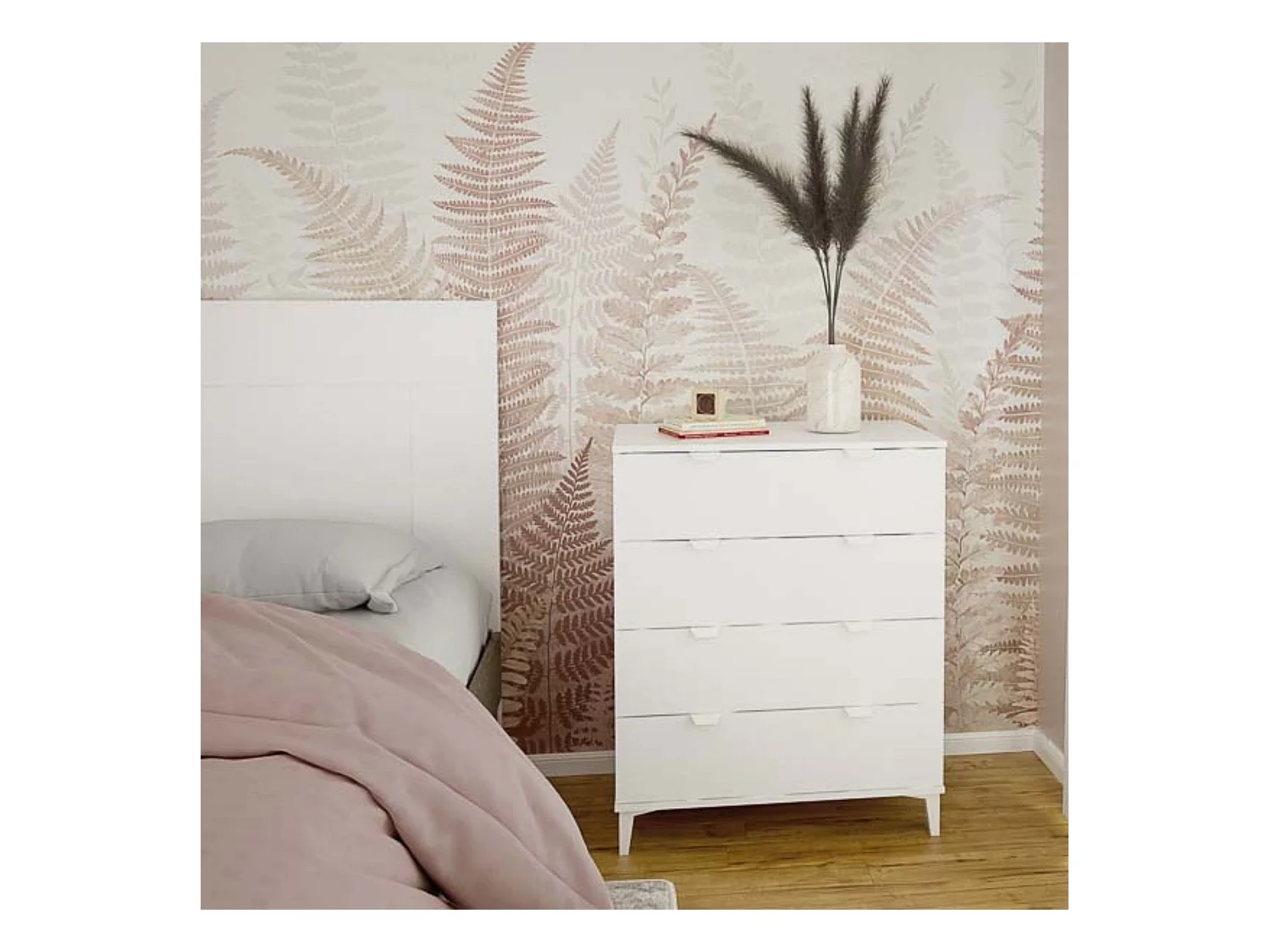 Cómoda con 4 Cajones, para Dormitorio, Acabado en Color Blanco, Medidas: 80 cm (Ancho) x 98 cm (Alto) x 48 cm (Fondo)