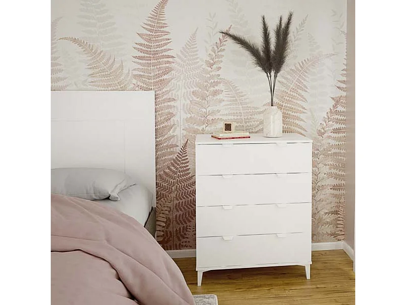 Cómoda con 4 Cajones, para Dormitorio, Acabado en Color Blanco, Medidas: 80 cm (Ancho) x 98 cm (Alto) x 48 cm (Fondo)