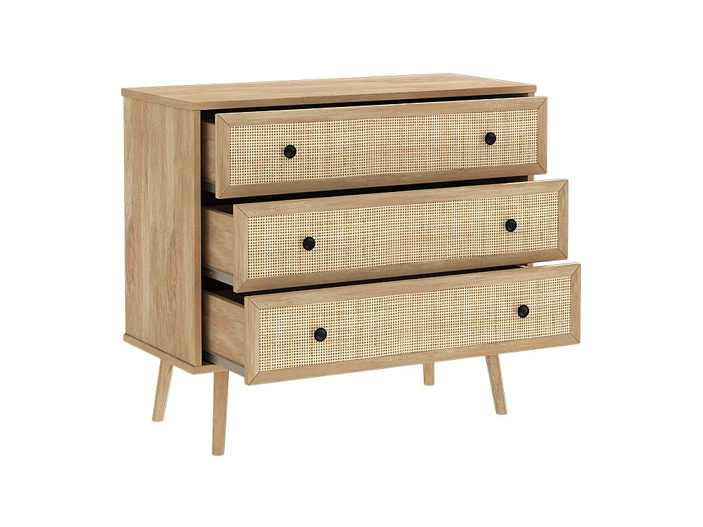 Cómoda de 3 Cajones con Patas de Madera - Color Natural - 90x39x79 cm - Mueble de Almacenamiento para Dormitorio