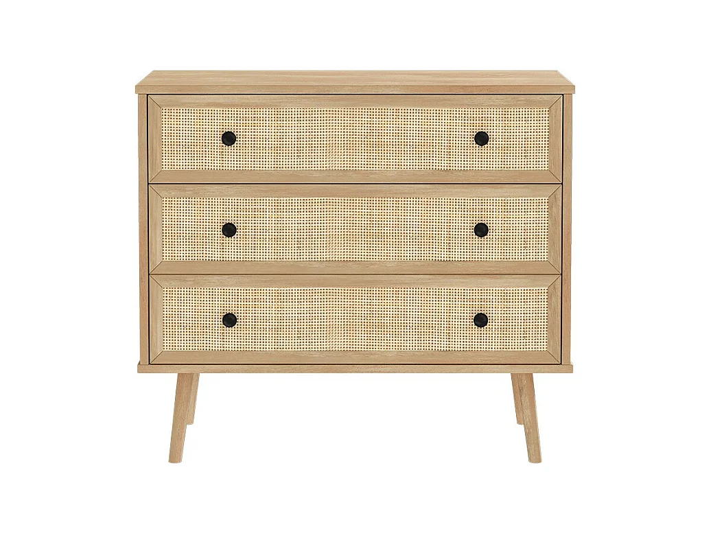 Cómoda de 3 Cajones con Patas de Madera - Color Natural - 90x39x79 cm - Mueble de Almacenamiento para Dormitorio