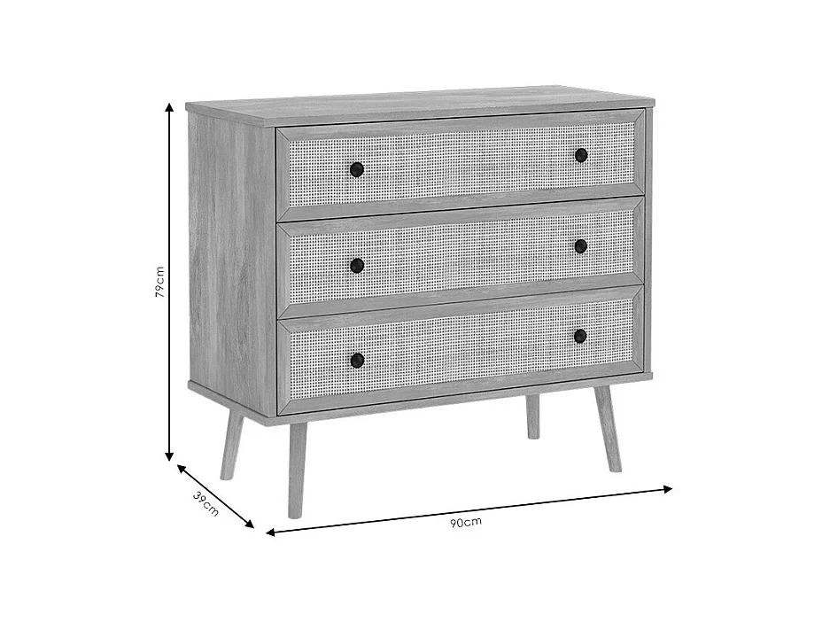 Cómoda de 3 Cajones con Patas de Madera - Color Natural - 90x39x79 cm - Mueble de Almacenamiento para Dormitorio