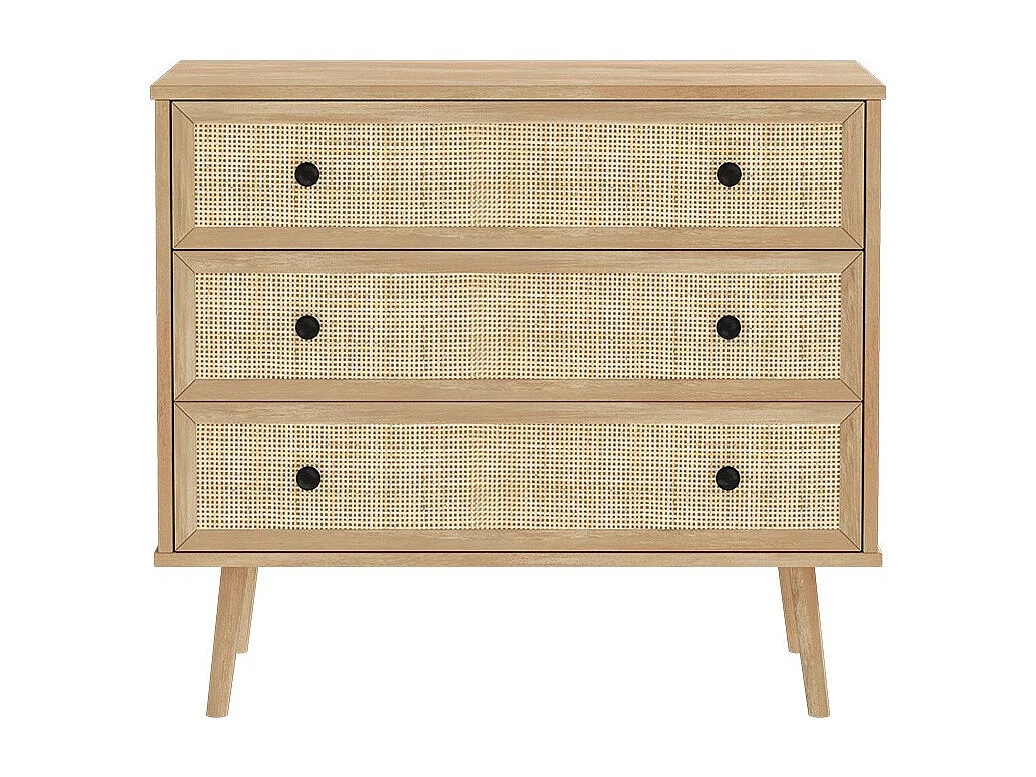 Cómoda de 3 Cajones con Patas de Madera - Color Natural - 90x39x79 cm - Mueble de Almacenamiento para Dormitorio