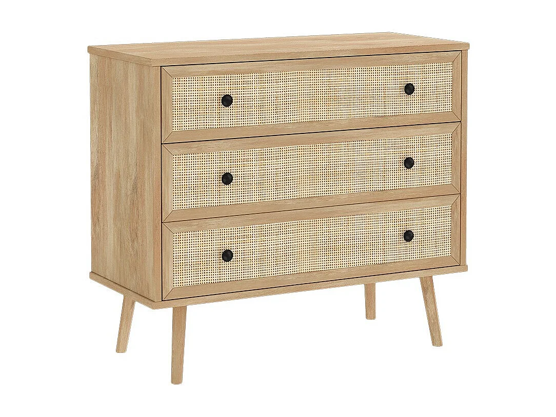 Cómoda de 3 Cajones con Patas de Madera - Color Natural - 90x39x79 cm - Mueble de Almacenamiento para Dormitorio