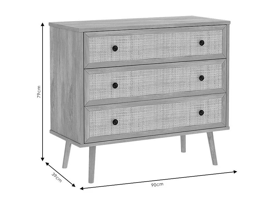 Cómoda de 3 Cajones con Patas de Madera - Color Natural - 90x39x79 cm - Mueble de Almacenamiento para Dormitorio