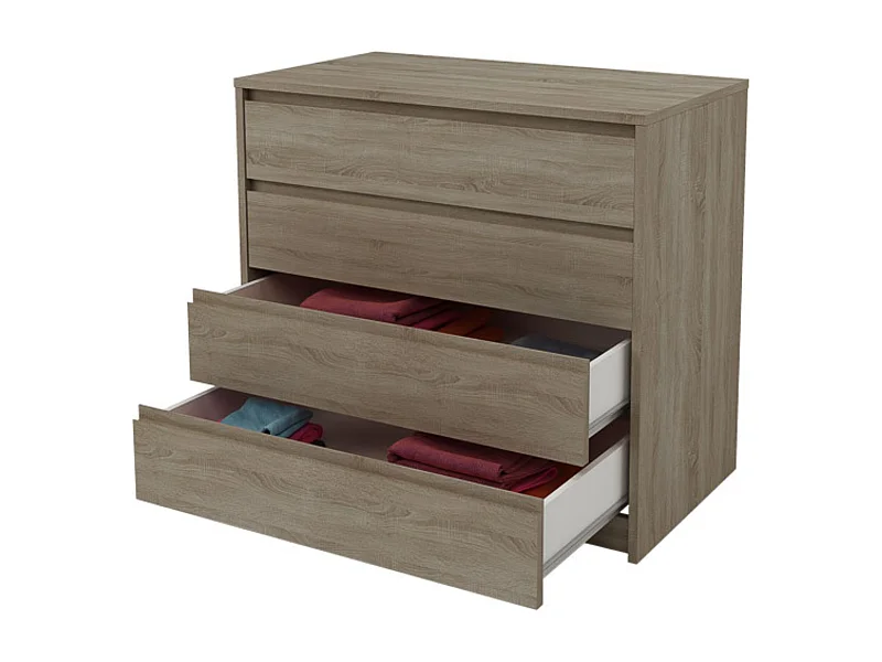 Cómoda Cajonera 4 cajones acabado en Color Roble. 74cm(alto) 80cm(ancho) 45cm(fondo)