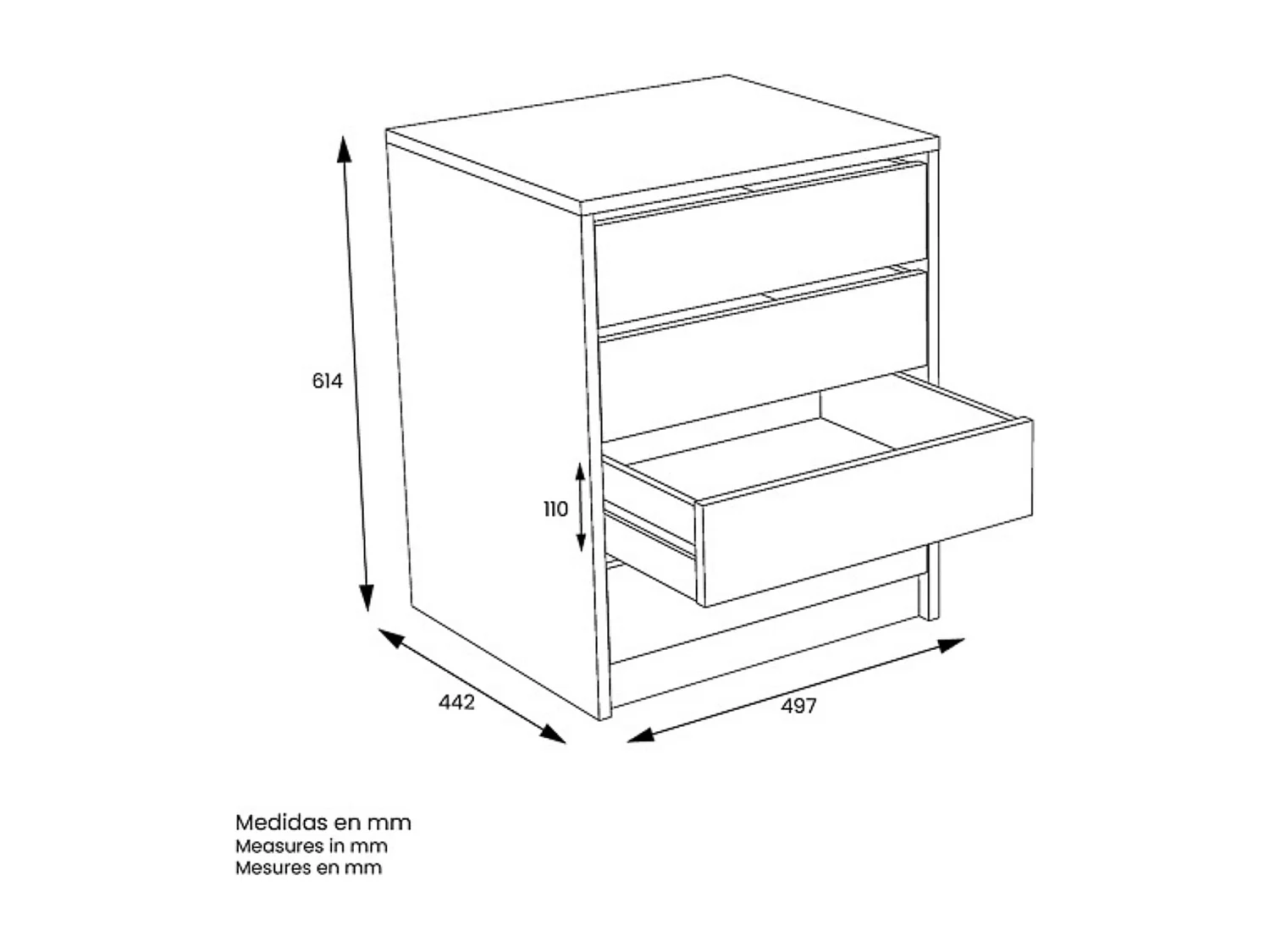 Cajonera 4 cajones | Color: Roble | Medidas: 62 cm x 50 cm x 44 cm mueble dormitorio