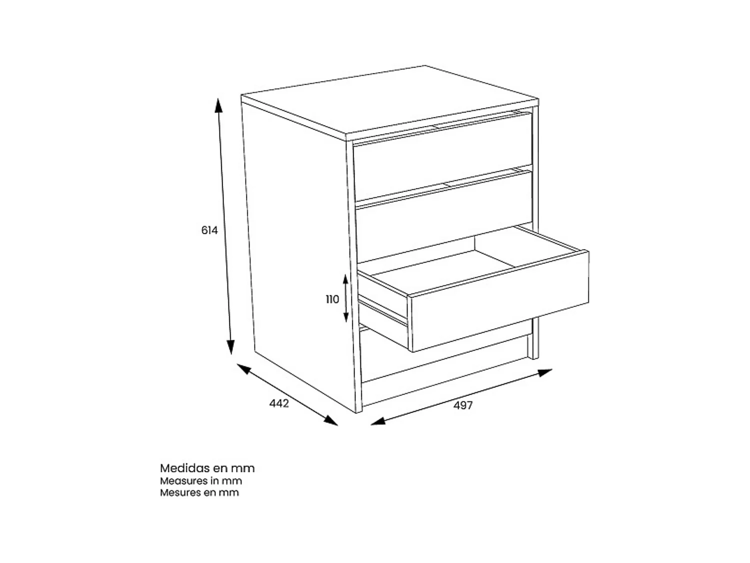 Cajonera 4 cajones | Color: Blanco | Medidas: 62 cm x 50 cm x 44 cm mueble dormitorio