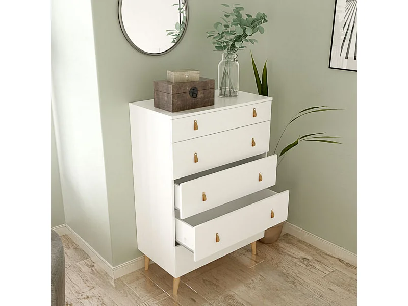 Cómoda con 5 Cajones, para Dormitorio, Acabado en Color Blanco, Medidas: 80 cm (Ancho) x 120 cm (Alto) x 48 cm (Fondo)