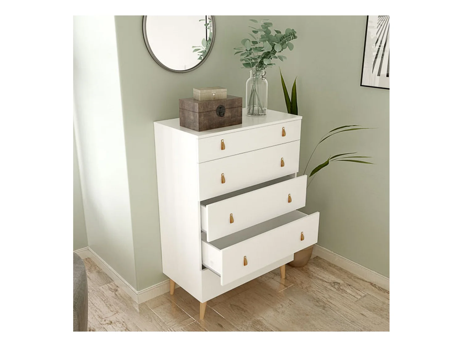 Cómoda con 5 Cajones, para Dormitorio, Acabado en Color Blanco, Medidas: 80 cm (Ancho) x 120 cm (Alto) x 48 cm (Fondo)