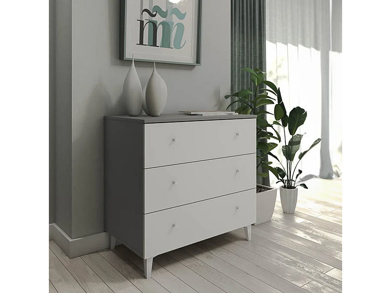 Cómoda con 3 Cajones, para Dormitorio, Acabado en Color Blanco, Medidas: 80 cm (Ancho) x 80 cm (Alto) x 48 cm (Fondo)