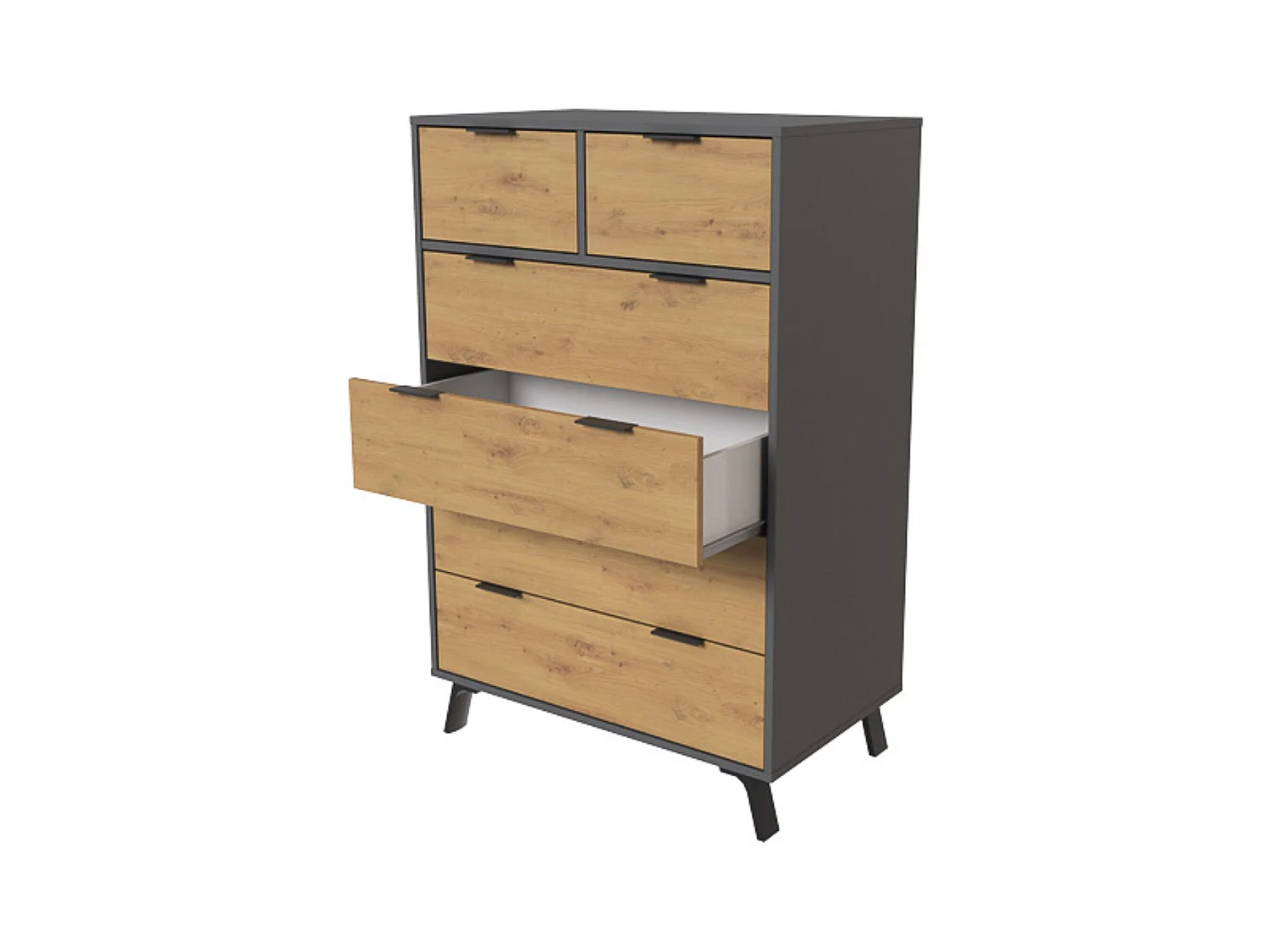 Cómoda con 6 Cajones, para Dormitorio, Acabado en Color Gris/roble, Medidas: 80 cm (Ancho) x 122 cm (Alto) x 48 cm (Fondo)