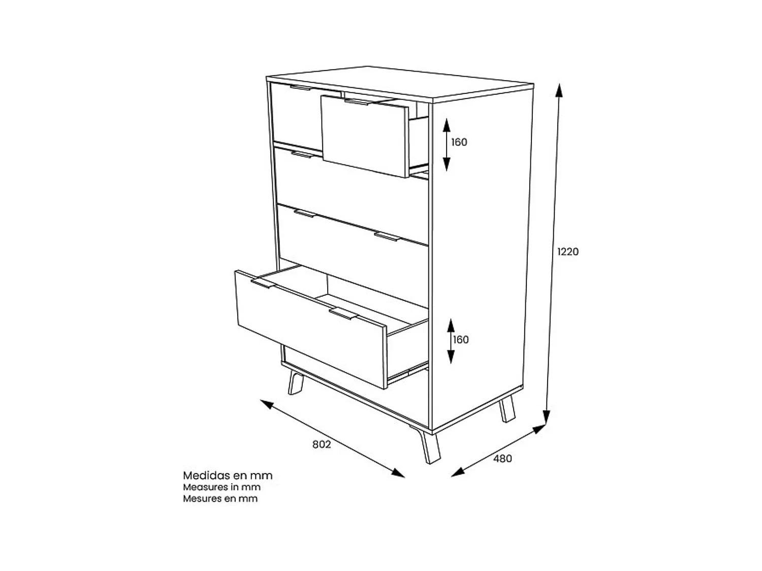 Cómoda con 6 Cajones, para Dormitorio, Acabado en Color Gris/roble, Medidas: 80 cm (Ancho) x 122 cm (Alto) x 48 cm (Fondo)