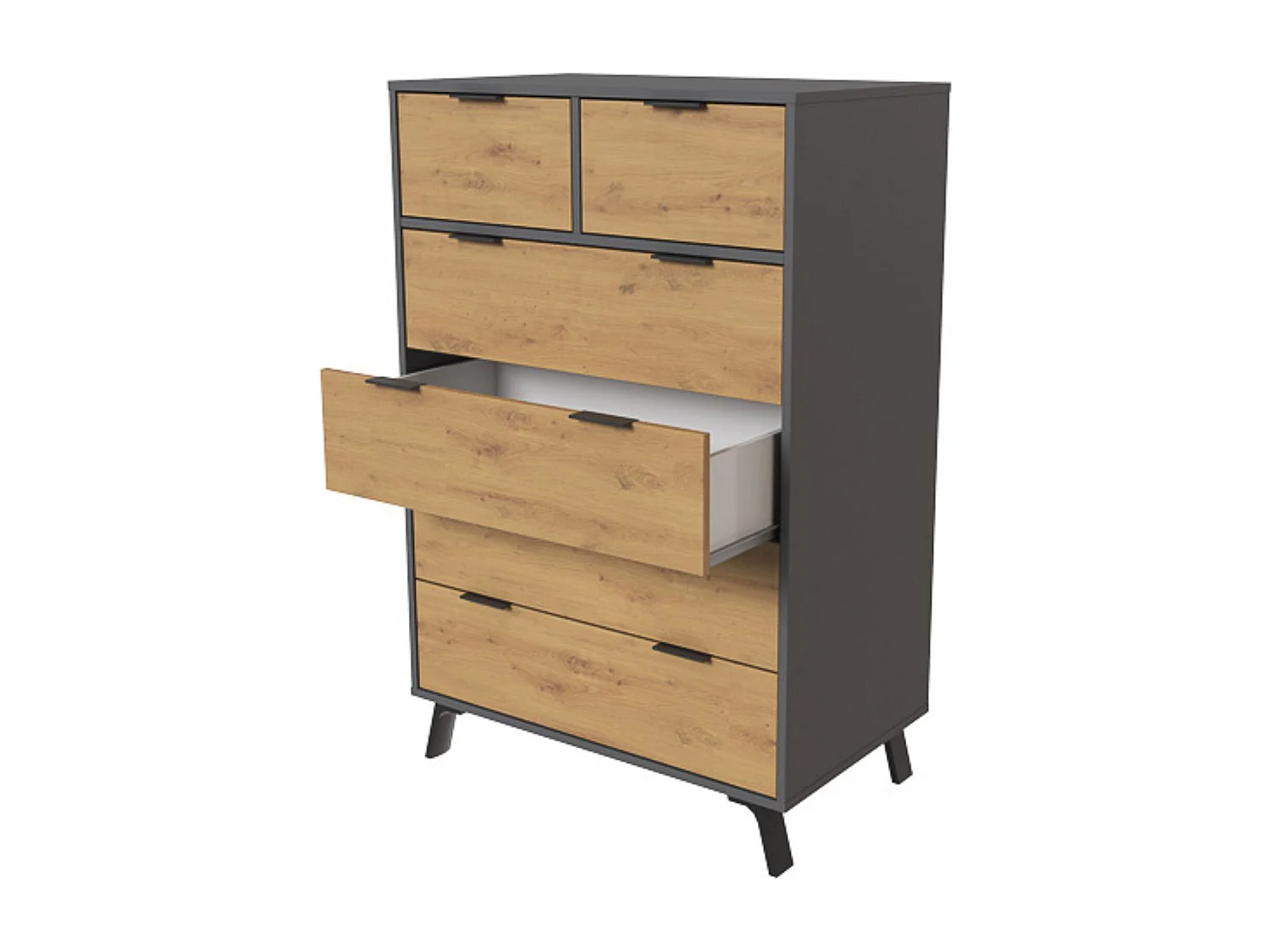 Cómoda con 6 Cajones, para Dormitorio, Acabado en Color Gris/roble, Medidas: 80 cm (Ancho) x 122 cm (Alto) x 48 cm (Fondo)
