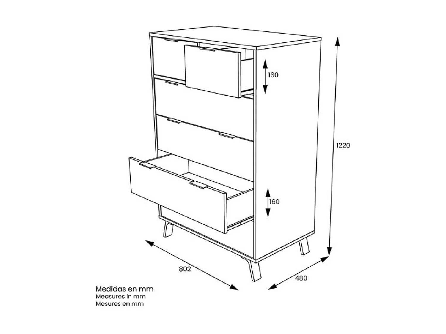 Cómoda con 6 Cajones, para Dormitorio, Acabado en Color Gris/roble, Medidas: 80 cm (Ancho) x 122 cm (Alto) x 48 cm (Fondo)