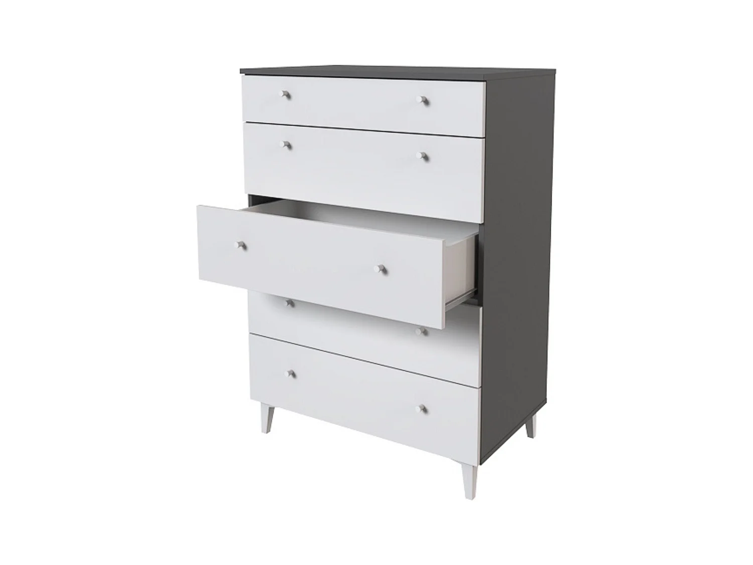 Cómoda con 5 Cajones, para Dormitorio, Acabado en Color Blanco, Medidas: 80 cm (Ancho) x 114,6 cm (Alto) x 48 cm (Fondo)