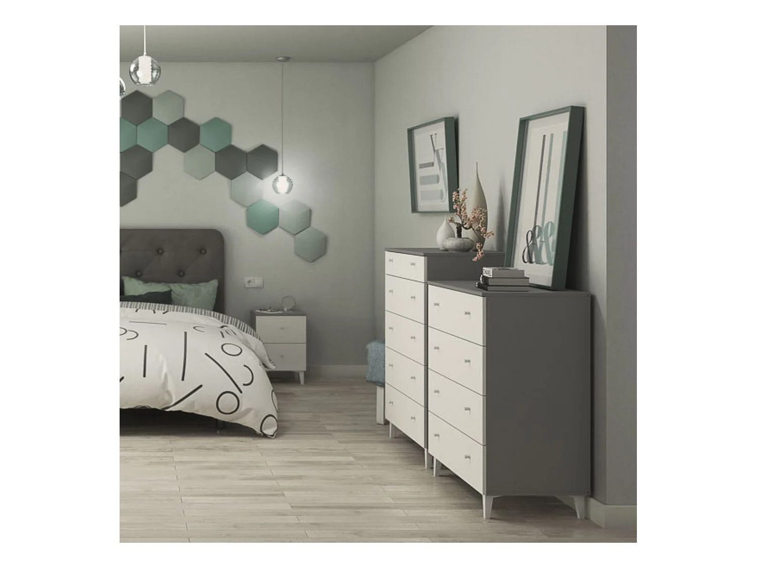 Cómoda con 5 Cajones, para Dormitorio, Acabado en Color Blanco, Medidas: 80 cm (Ancho) x 114,6 cm (Alto) x 48 cm (Fondo)