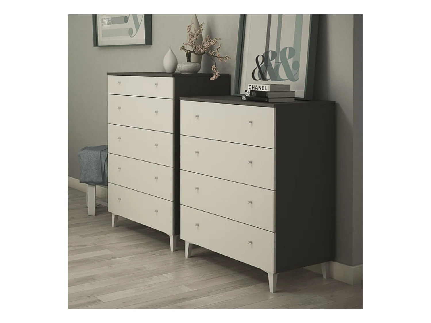 Cómoda con 5 Cajones, para Dormitorio, Acabado en Color Blanco, Medidas: 80 cm (Ancho) x 114,6 cm (Alto) x 48 cm (Fondo)