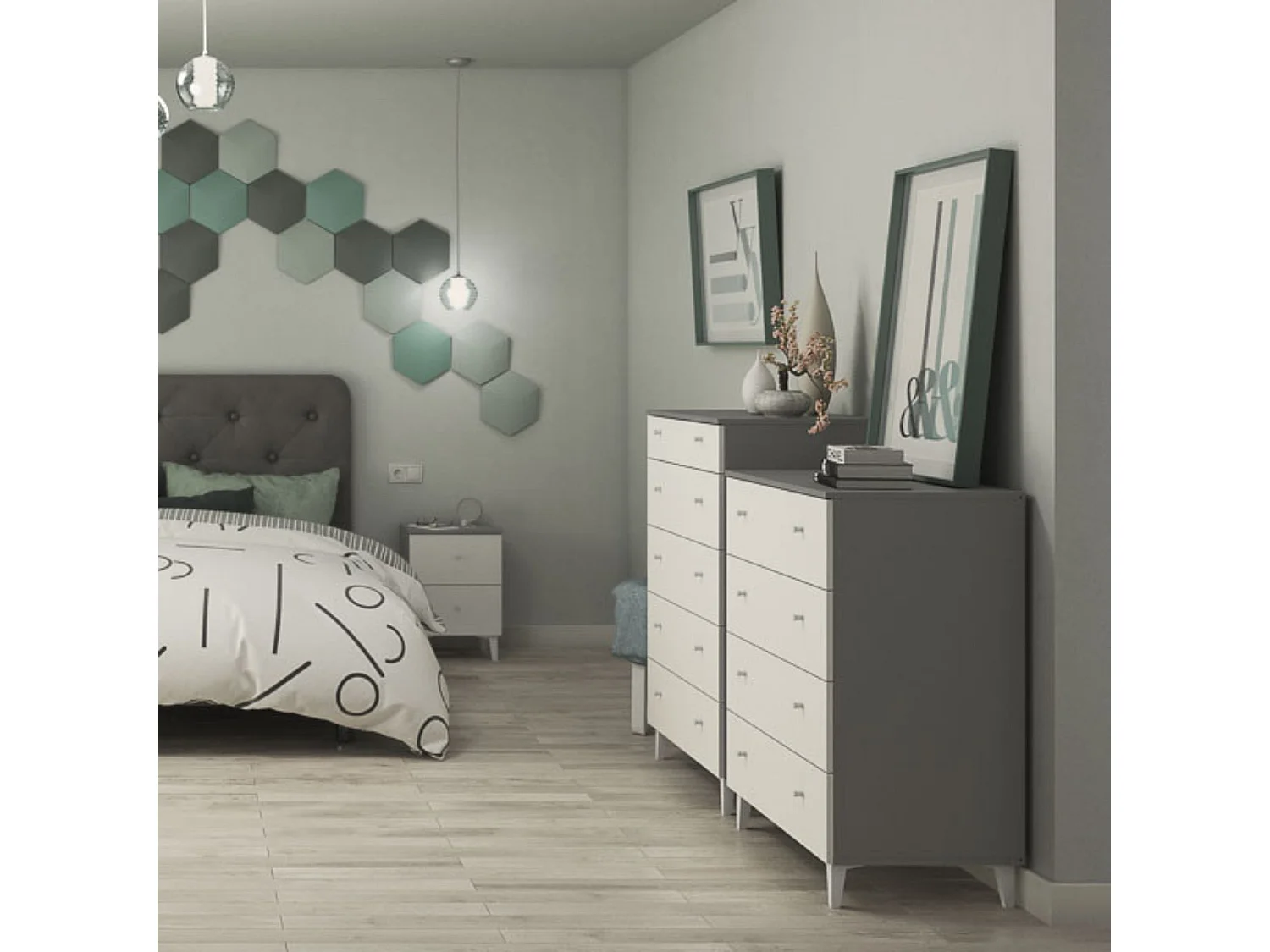 Cómoda con 5 Cajones, para Dormitorio, Acabado en Color Blanco, Medidas: 80 cm (Ancho) x 114,6 cm (Alto) x 48 cm (Fondo)