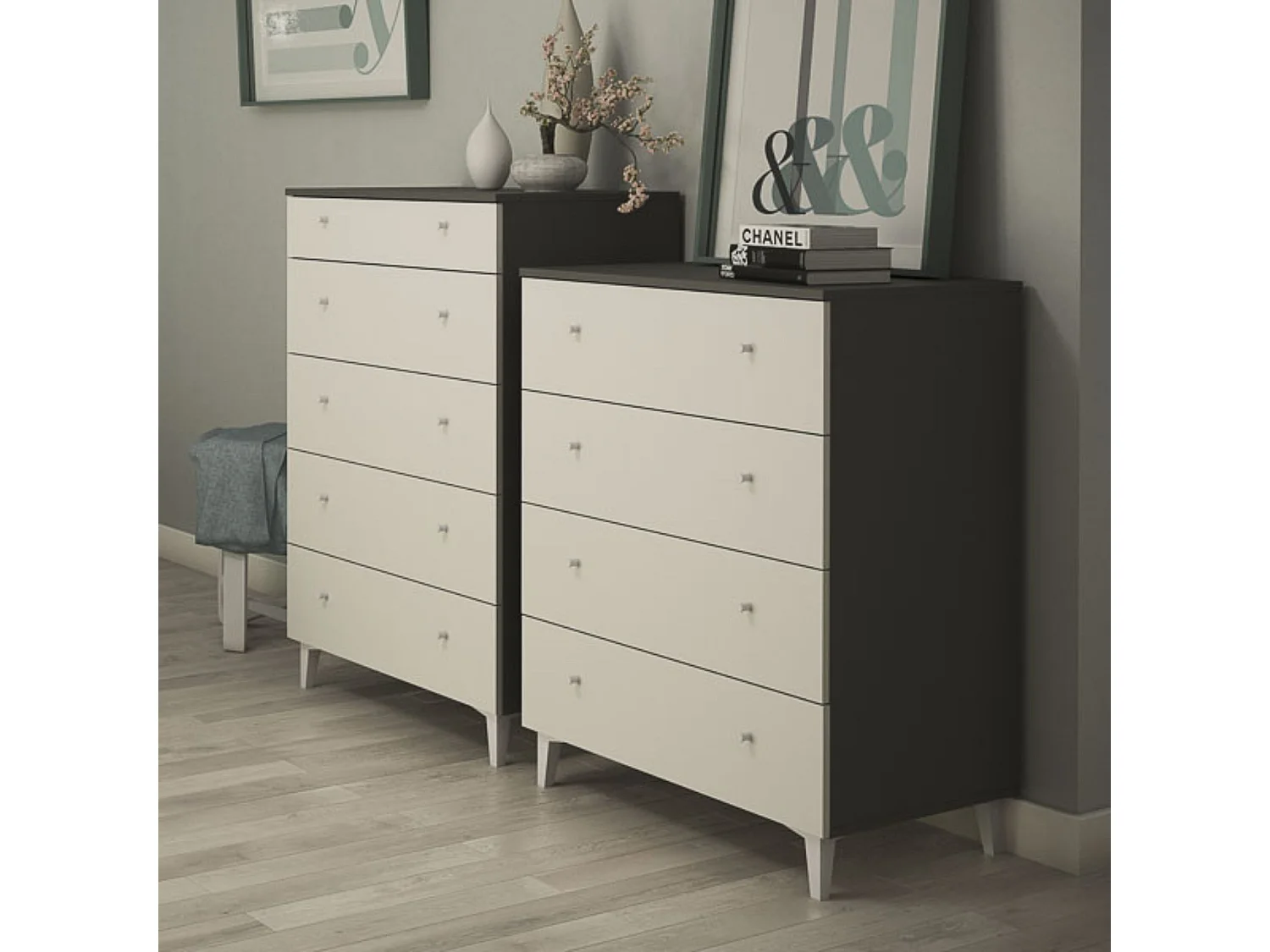 Cómoda con 5 Cajones, para Dormitorio, Acabado en Color Blanco, Medidas: 80 cm (Ancho) x 114,6 cm (Alto) x 48 cm (Fondo)