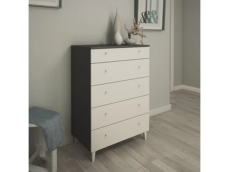 Cómoda con 5 Cajones, para Dormitorio, Acabado en Color Blanco, Medidas: 80 cm (Ancho) x 114,6 cm (Alto) x 48 cm (Fondo)