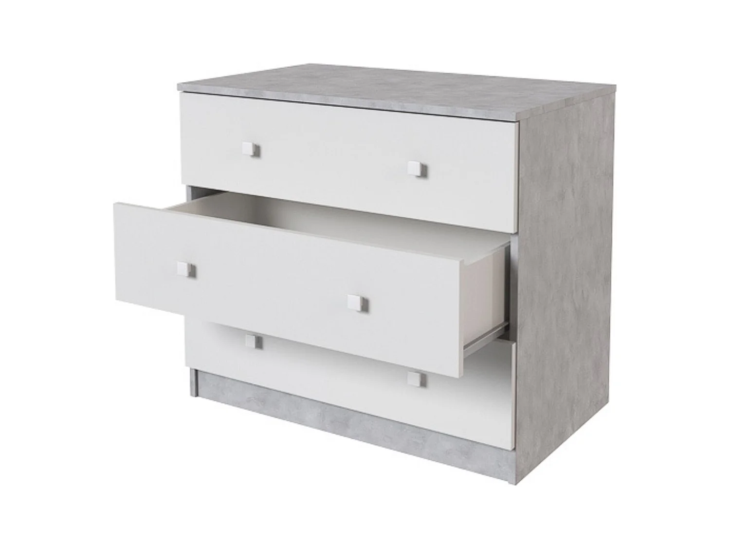 Cómoda con 3 Cajones, para Dormitorio, Acabado en Color Cemento Blanco, Medidas: 80 cm (Ancho) x 70 cm (Alto) x 48 cm (Fondo)