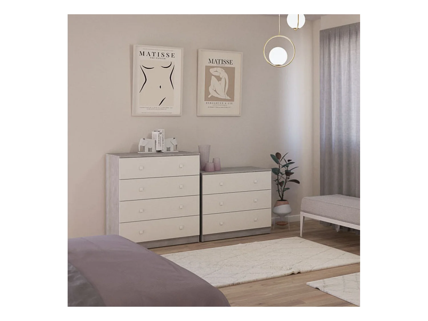 Cómoda con 3 Cajones, para Dormitorio, Acabado en Color Cemento Blanco, Medidas: 80 cm (Ancho) x 70 cm (Alto) x 48 cm (Fondo)