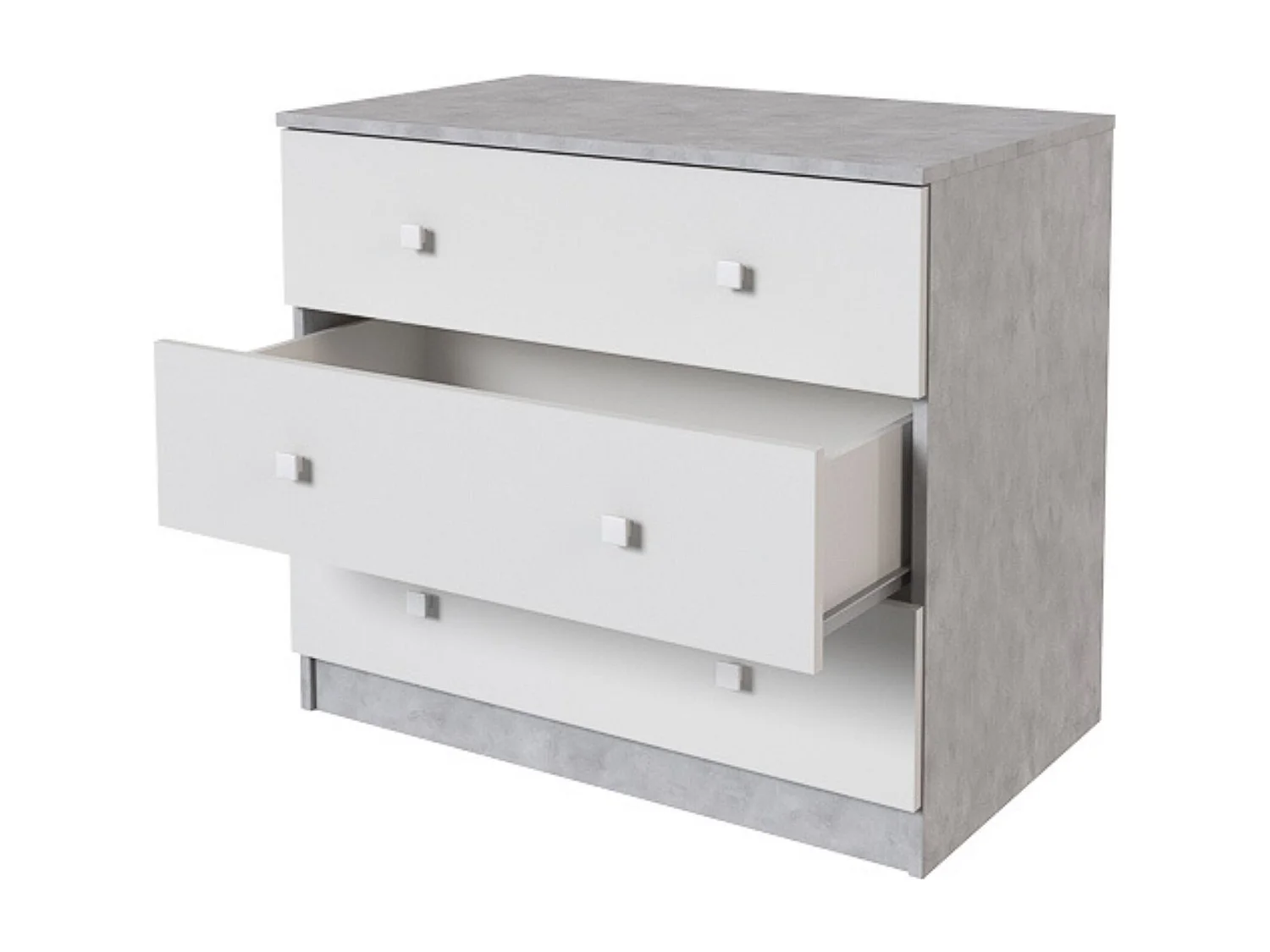 Cómoda con 3 Cajones, para Dormitorio, Acabado en Color Cemento Blanco, Medidas: 80 cm (Ancho) x 70 cm (Alto) x 48 cm (Fondo)