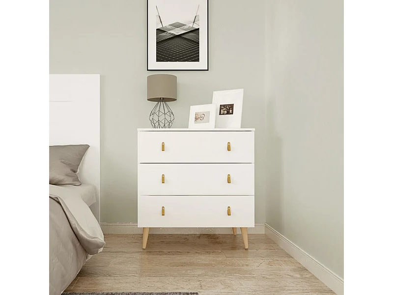 Cómoda con 3 Cajones, para Dormitorio, Acabado en Color Blanco, Medidas: 80 cm (Ancho) x 83,5 cm (Alto) x 48 cm (Fondo)