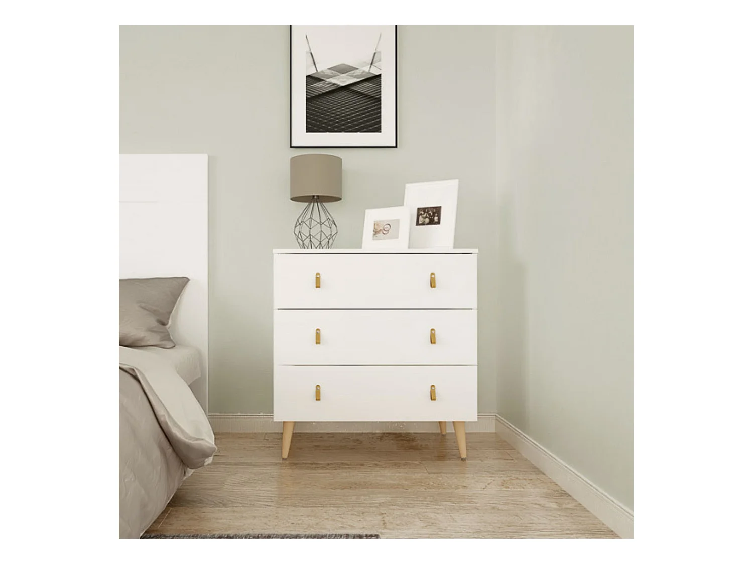 Cómoda con 3 Cajones, para Dormitorio, Acabado en Color Blanco, Medidas: 80 cm (Ancho) x 83,5 cm (Alto) x 48 cm (Fondo)