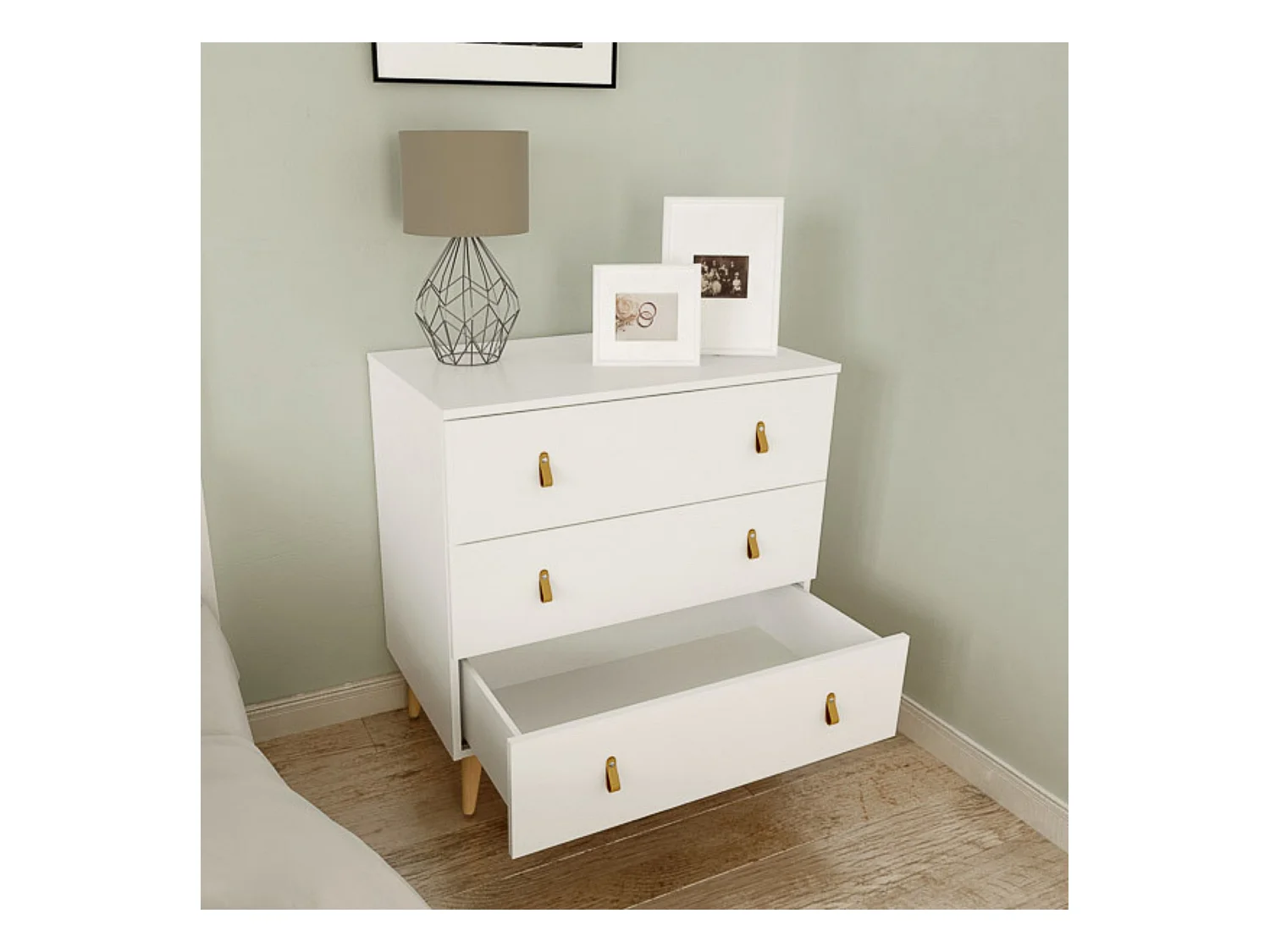 Cómoda con 3 Cajones, para Dormitorio, Acabado en Color Blanco, Medidas: 80 cm (Ancho) x 83,5 cm (Alto) x 48 cm (Fondo)