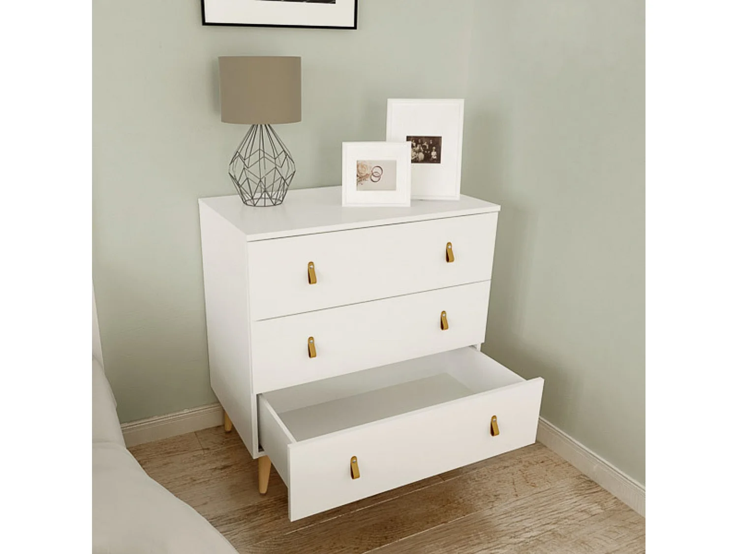 Cómoda con 3 Cajones, para Dormitorio, Acabado en Color Blanco, Medidas: 80 cm (Ancho) x 83,5 cm (Alto) x 48 cm (Fondo)