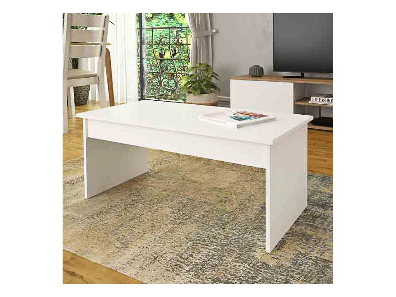 Mesa de Centro Fija, Mesa Auxiliar, Acabado en Blanco, Medidas: 100 cm (Largo) x 50 cm (Ancho) x 41,6 cm (Alto)