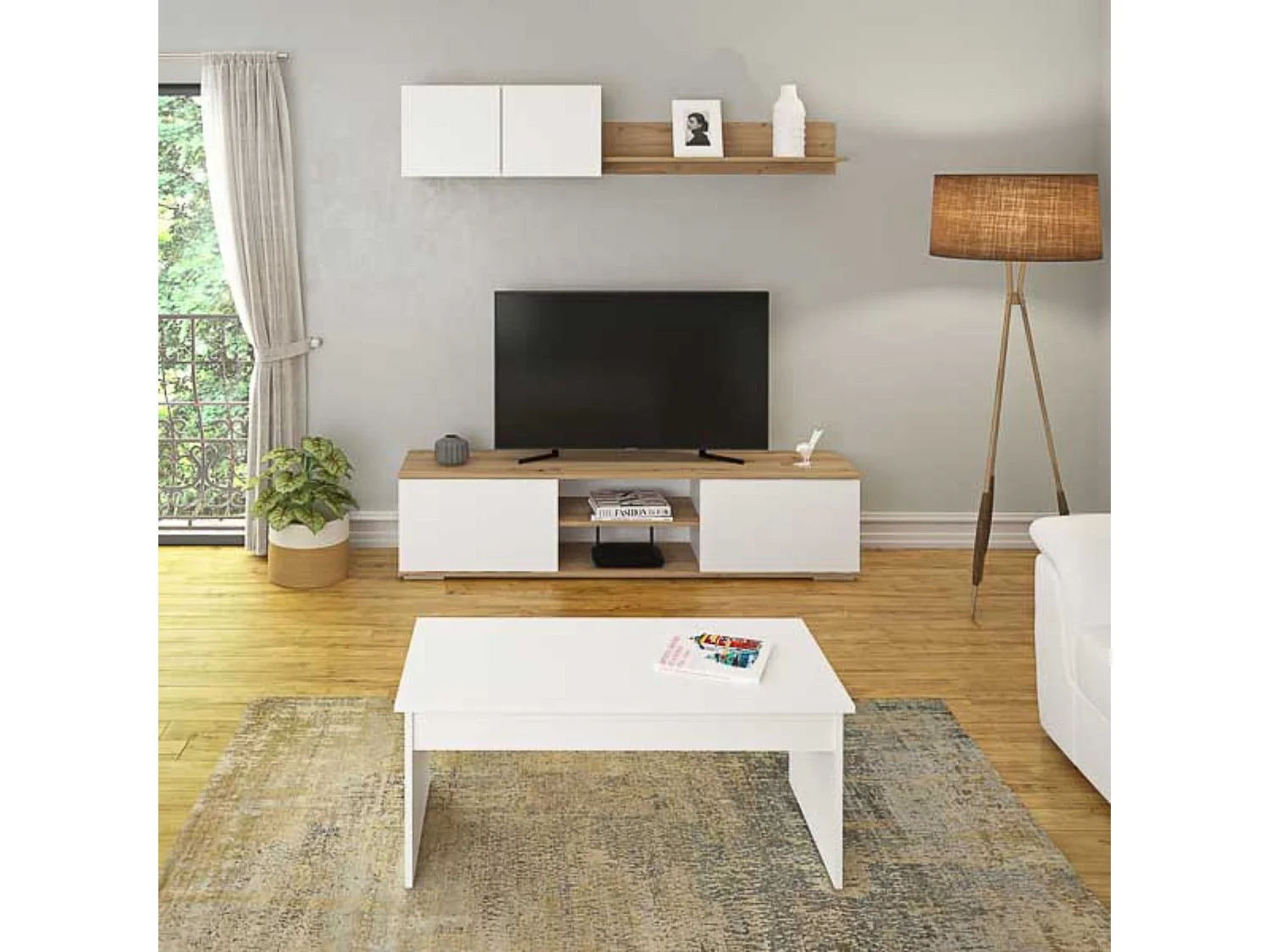 Mesa de Centro Fija, Mesa Auxiliar, Acabado en Blanco, Medidas: 100 cm (Largo) x 50 cm (Ancho) x 41,6 cm (Alto)