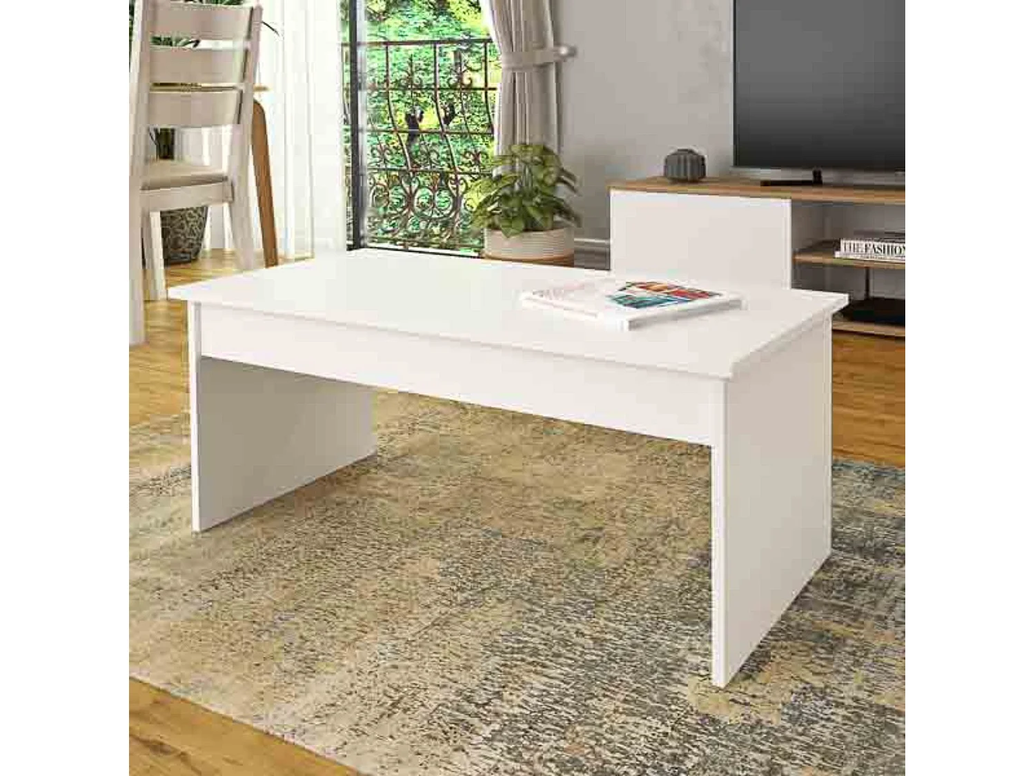 Mesa de Centro Fija, Mesa Auxiliar, Acabado en Blanco, Medidas: 100 cm (Largo) x 50 cm (Ancho) x 41,6 cm (Alto)