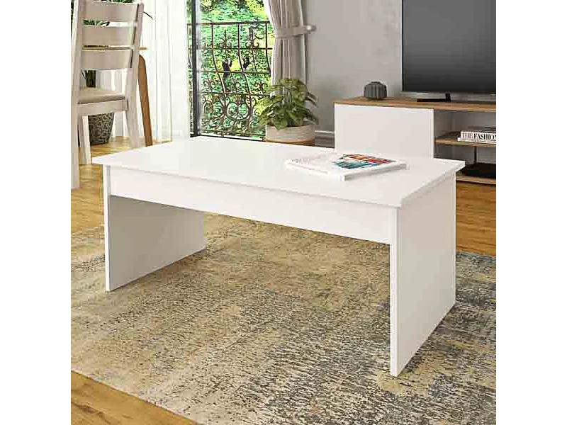 Mesa de Centro Fija, Mesa Auxiliar, Acabado en Blanco, Medidas: 100 cm (Largo) x 50 cm (Ancho) x 41,6 cm (Alto)