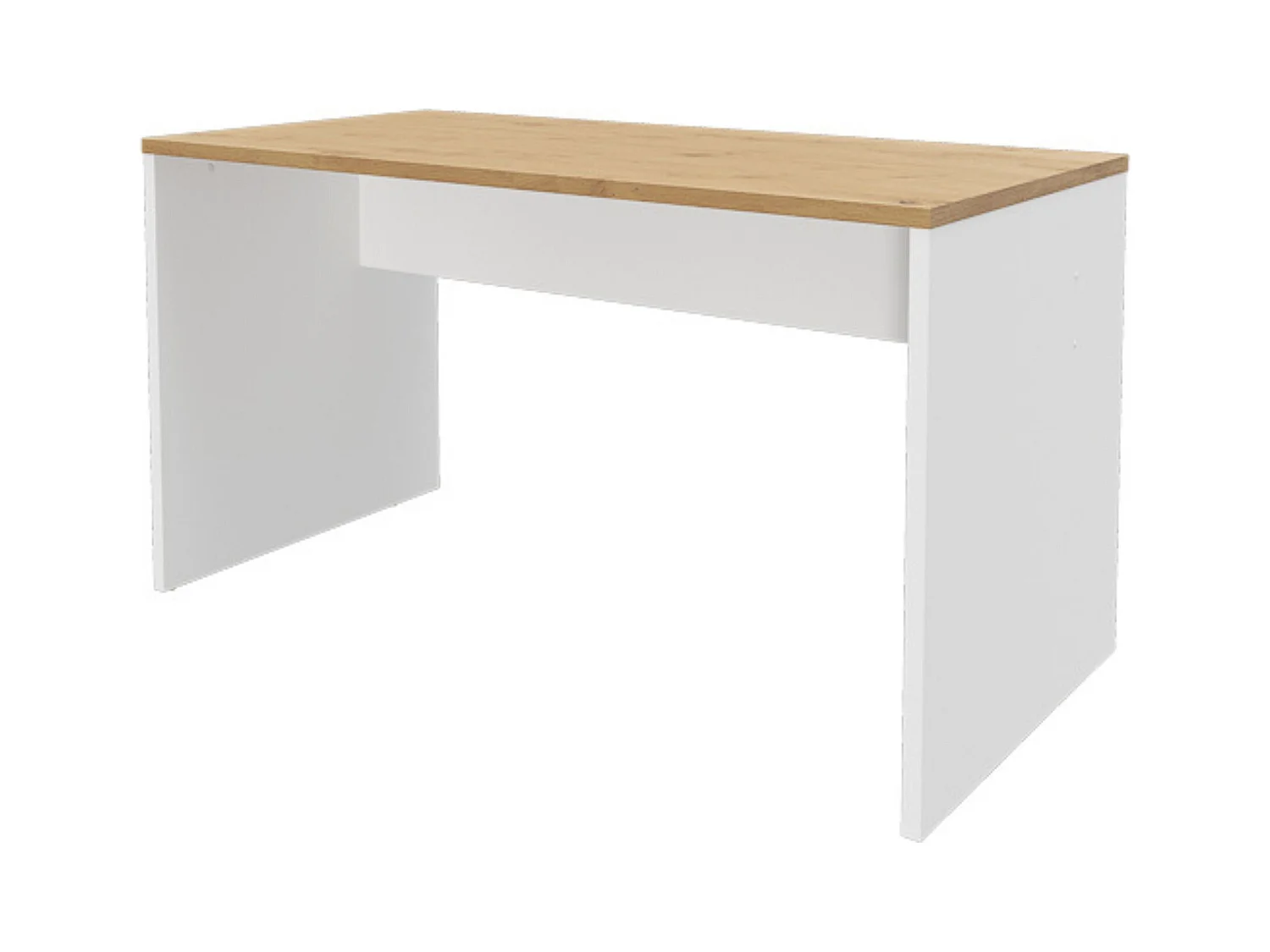 Mesa de Escritorio 138 Cm de ancho con patas de Madera Blanca y tapa Color Roble 67x75x138 Cm