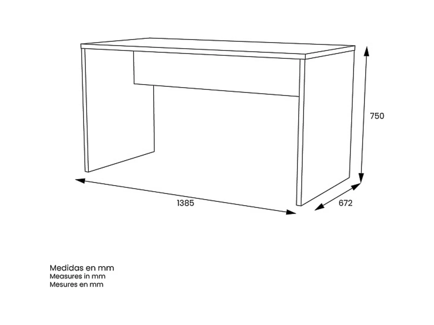 Mesa de Escritorio 138 Cm de ancho con patas de Madera Blanca y tapa Color Roble 67x75x138 Cm