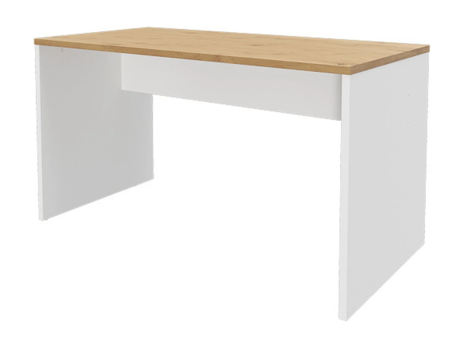 Mesa de Escritorio 138 Cm de ancho con patas de Madera Blanca y tapa Color Roble 67x75x138 Cm