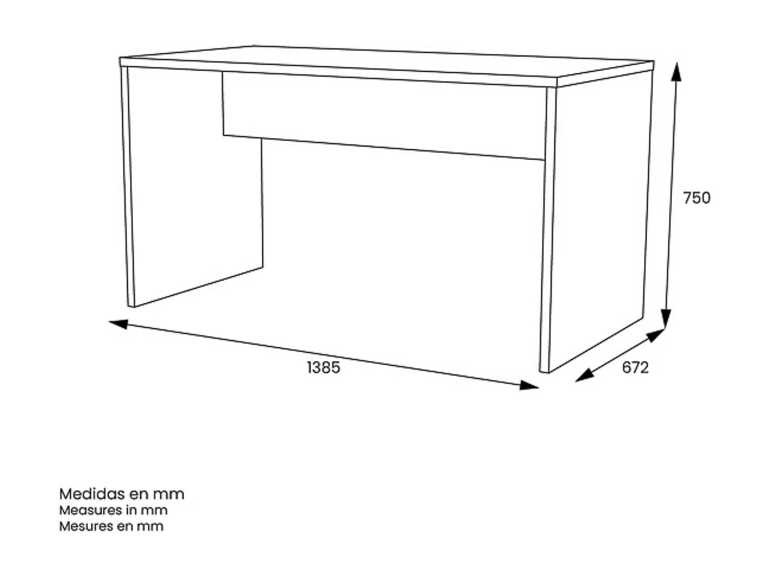 Mesa de Escritorio 138 Cm de ancho con patas de Madera Blanca y tapa Color Roble 67x75x138 Cm
