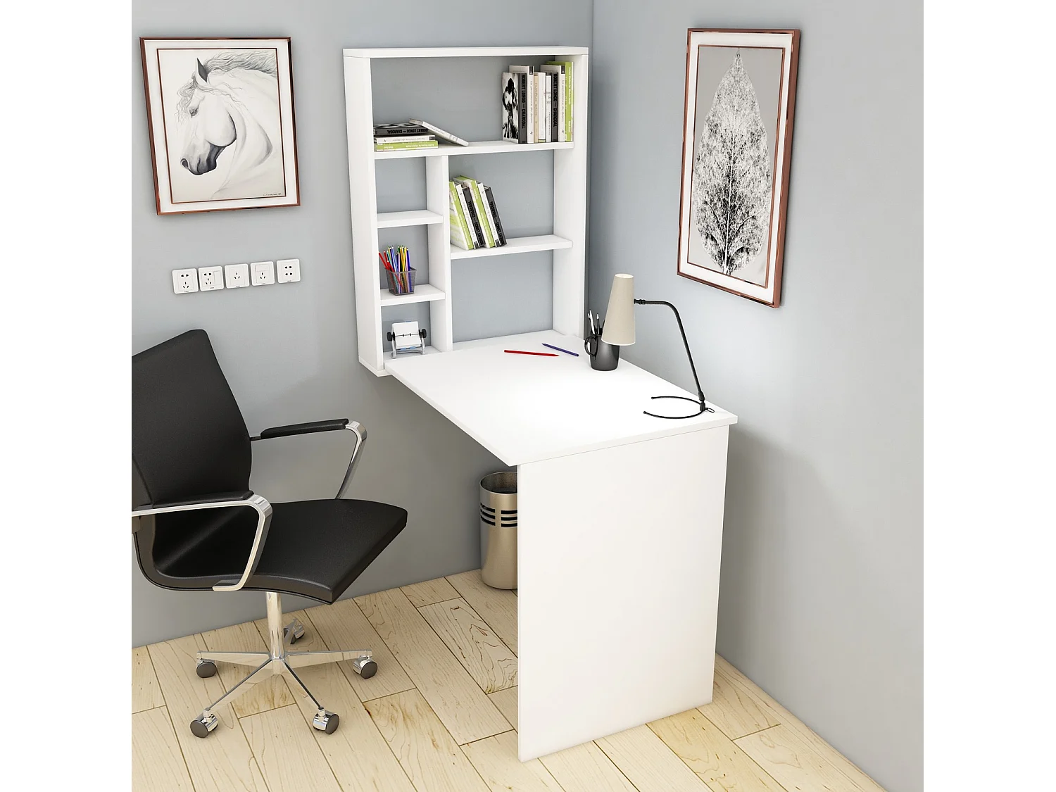 Escritorio de Oficina - Mesa de trabajo plegable de pared blanco 63x90x154cm