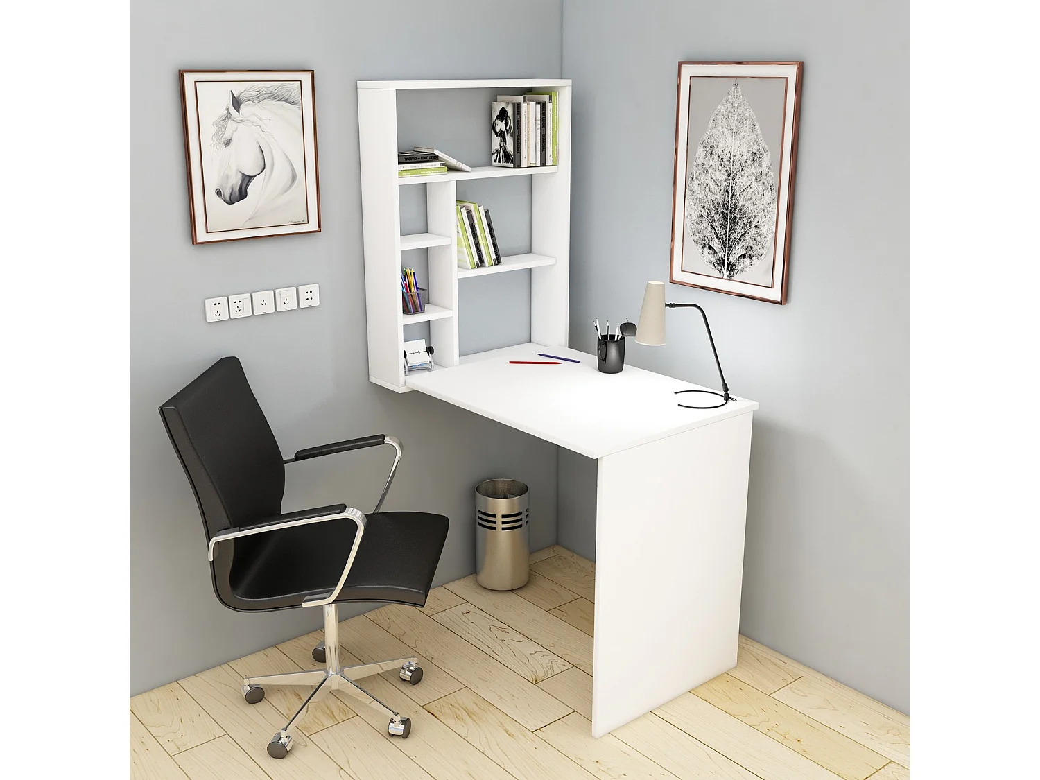 Escritorio de Oficina - Mesa de trabajo plegable de pared blanco 63x90x154cm