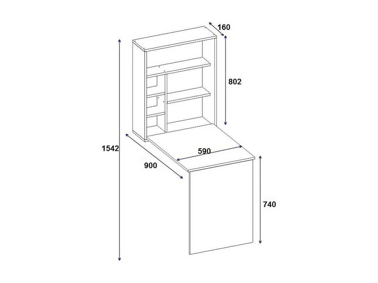 Escritorio de Oficina - Mesa de trabajo plegable de pared blanco 63x90x154cm