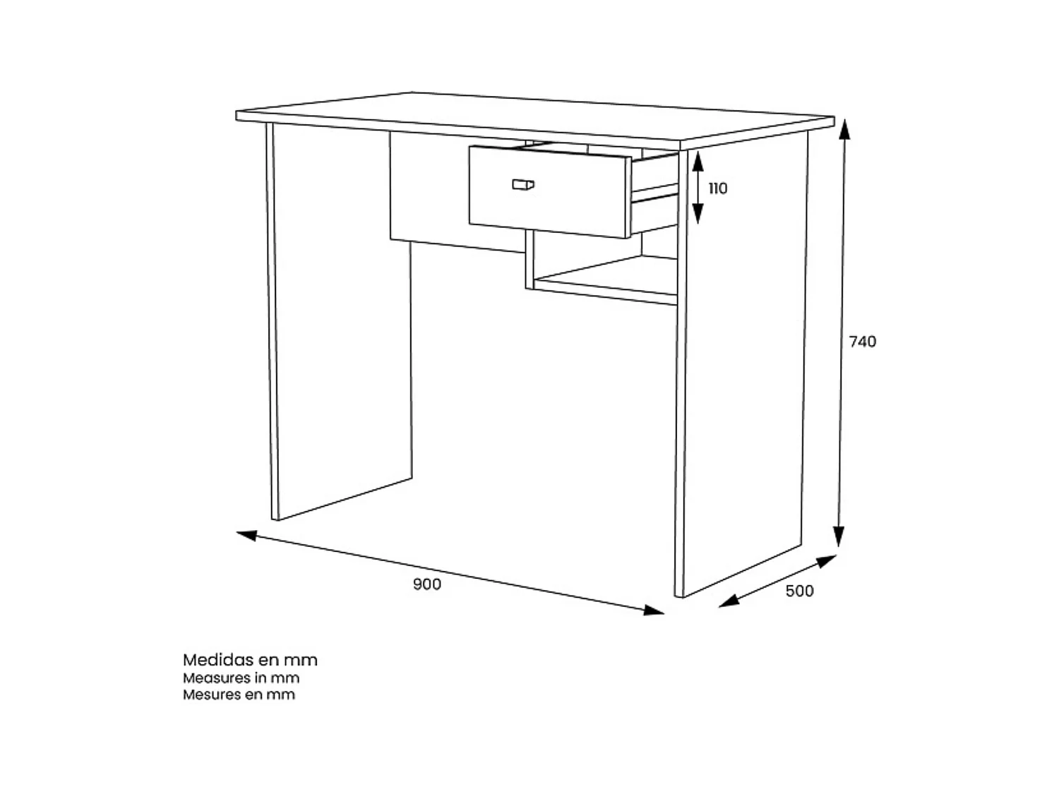 Mesa de Escritorio y Trabajo en Color Blanco, 90x50x74cm - Con Cajón y Estante para Oficina o Estudio