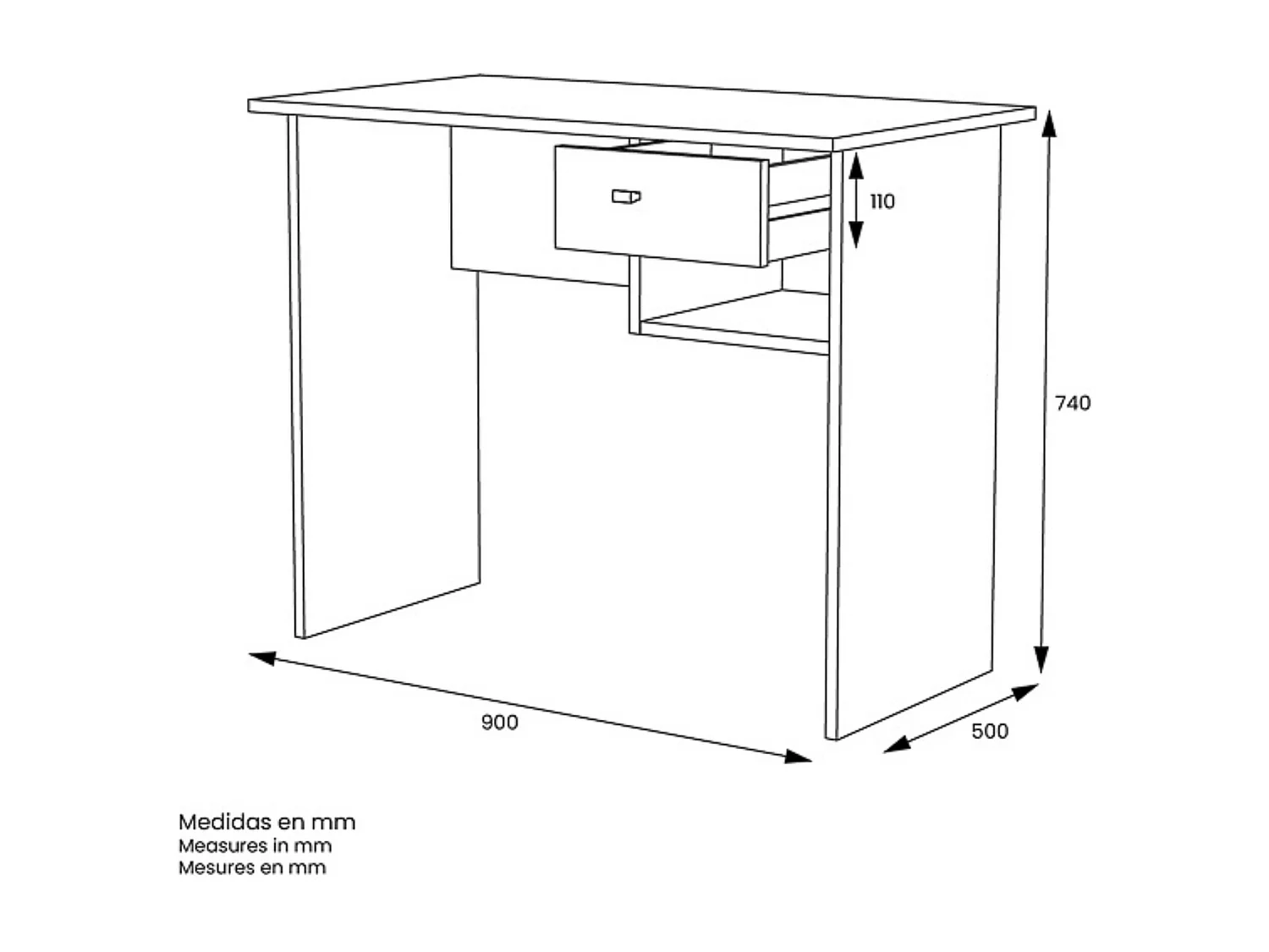 Mesa de Escritorio y Trabajo en Color Blanco, 90x50x74cm - Con Cajón y Estante para Oficina o Estudio