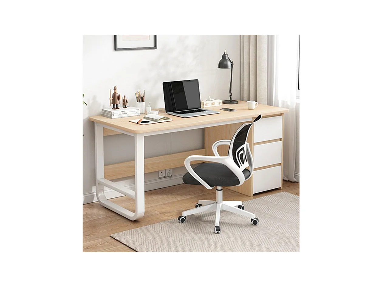 Escritorio de Oficina con 3 Cajones, MDF Natural y Blanco, 120x48x74cm - Moderno y Funcional