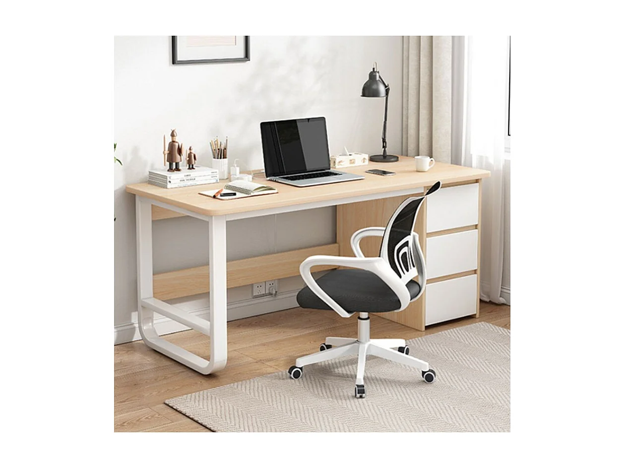 Escritorio de Oficina con 3 Cajones, MDF Natural y Blanco, 120x48x74cm - Moderno y Funcional